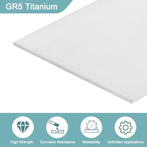 uxcell 1Pcs GR5 Titanium Plate Sheet, 200x200x1.5mm Titanium Alloy Metal Sheet for Industrial Machinery Metalworking (8"x8"x0.06") 8"x8"x0.06" 1