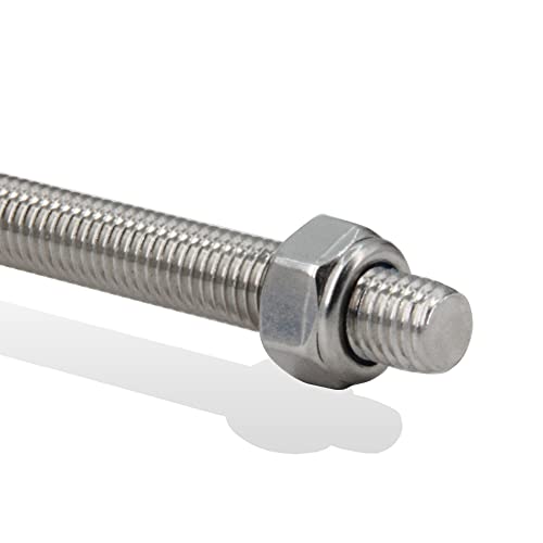 5pcs/Pack M12 x 250mm Fully Threaded Rods, 304 Stainless Steel Threaded Rod, Right Hand Threads 1.75mm Pitch with 10pcs LockNuts for Clamps, Hangers, Anchor Bolts and U-Bolts (M12 x 250mm)
