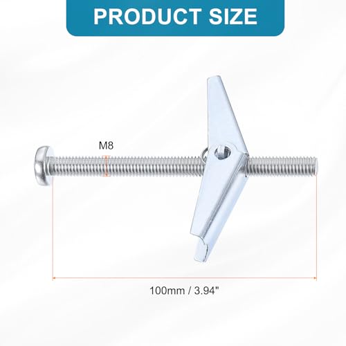 uxcell M8 x 100mm Male Thread Spring Loaded Hollow Wall Round Head Toggle Bolt 20pcs 20