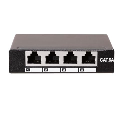 BIGtec 4 Port Patch Panel CAT6a Mini Patch Panel Network LSA Distributor RJ45 Patch Cable Network Cable Installation Cable Panel Metal Housing Wall Mounting Table Mount DIN Rail Mounting