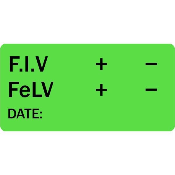 F.I.V FeLV Veterinary Labels - 2’ x 1”, [500 Labels/1 Roll], Fluorescent Green | Blood Sample Stickers for Veterinary Clinics & Hospitals | LabelValue Brand