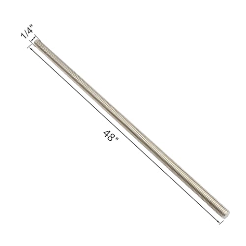 304 Stainless Steel 1/4"-20 Fully Threaded Rod, 4 Pieces 47" Length Long Threaded Rods