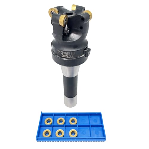 EMRW 6R 63-22 Face Milling Cutter Holder +10pcs RPMT1204-M-C DP5320 Carbide Alloy Inserts+R8-FMB22-7/16 Shank Face Shell Mill Arbor with Essential Wrenches, for Precision CNC Machining