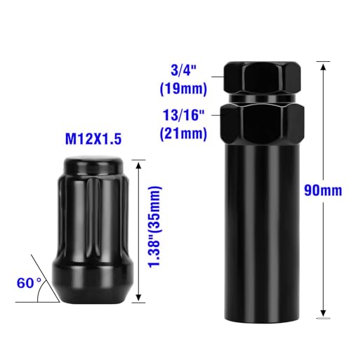 17PCS ATV 12x1.5 Lug Nuts Set, Black Spline Taper Seat Wheel Nuts (16+1) with Socket Key, for Polaris Ranger RZR XP General, Pioneer 500 700 1000, Aftermarket Wheel Use