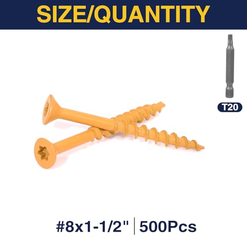 #8 x 1-1/2" Flat Head Wood Screws with Tan Epoxy-Coating, T20 Torx, 500pcs