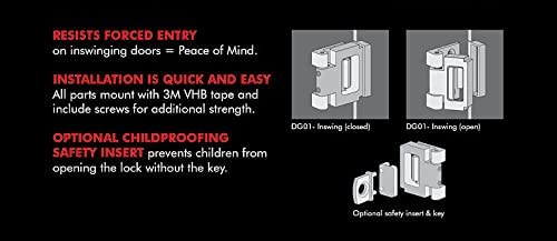 The Door Guardian - Door Lock for in-Swinging Doors, Home Security Latch Device, Childproof, Easy to Install (Black) Black
