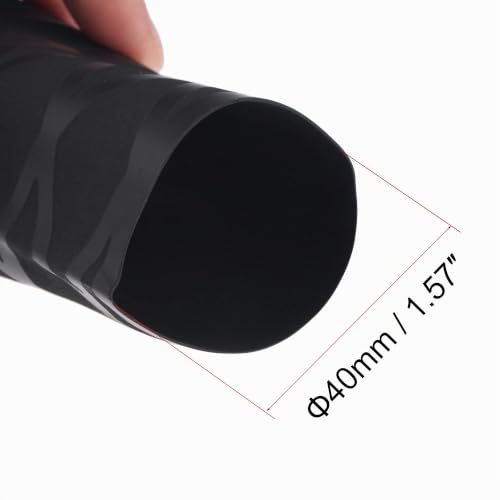 sourcing map 0.5 m Long Heat Shrink Tubing, 40 mm Diameter, 65 mm Flat Width, Shrink Ratio 2:1, Non-Slip Heat Shrink Tubing with Mesh Pattern, Heat Shrink Tube for Handles 40mm black