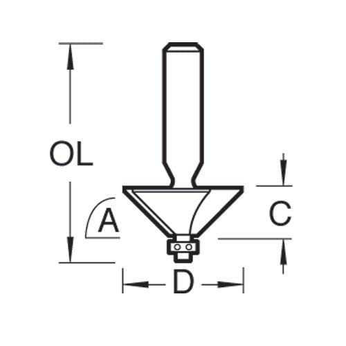Trend Professional Miniature Chamfer Router Bit 45 Degree, 1/4 Inch Shank, 14.3 mm Cutting Diameter and 6.35 mm Cutting Length, Carbide Tipped MB/05X1/4TC