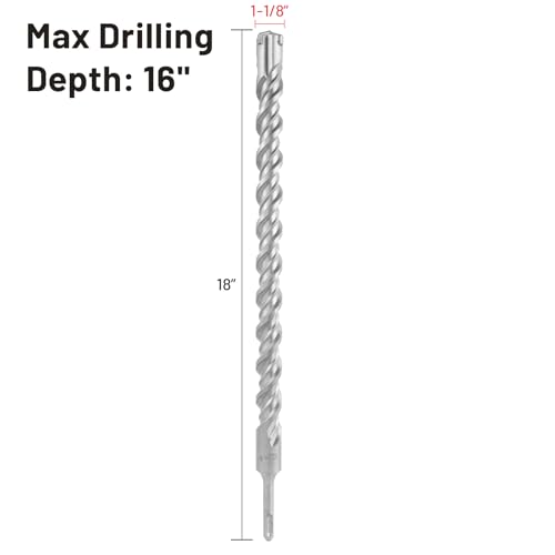 ZKH 1-1/8" x18" SDS Plus Rotary Hammer Drill Bit, 4 Cutter Crossed-Tipped, Wide Double Flute, Precise Fast Drilling, 40CR, Carbide Tipped SDS Plus Bit for Brick, Stone, Concrete 1-1/8" x16" x18" 1-1/8" x16" x18"