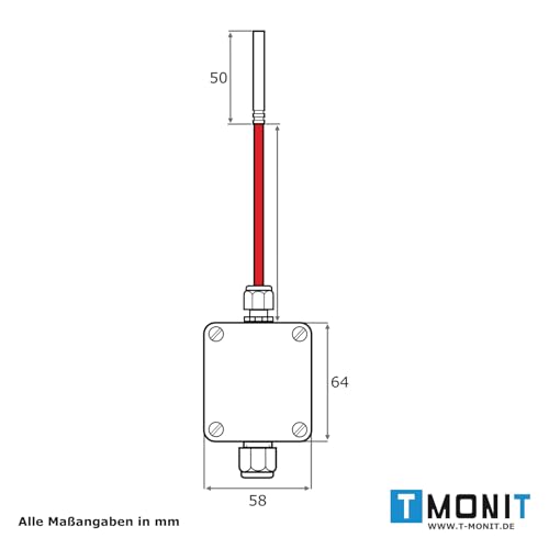 Active Temperature Transducer, 2-Conductor 4-20 mA, NE43, incl. Sensor PT1000, Adjustable Measuring Range, Active Sensor Monitoring (5 m Sensor Silicone Cable) 5m Silikon-Leitung