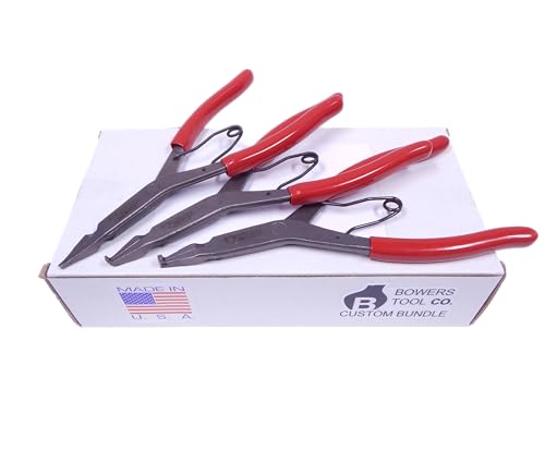 Wilde Lock Ring Plier Set 3pc Straight Right Angle and Thin Bent Curved 9" Length Made In USA G409.NP, G408.NP, and G407.NP Pliers