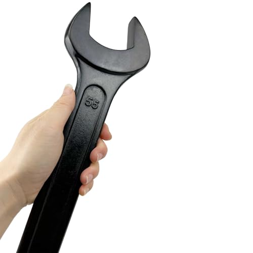 55mm Single Open End Wrench, 2-3/16 Inch Heavy Duty Carbon Steel Spanner with 20mm Thickened Head and Leverage Hole, 15.4 Inch Long Hand Tool for Machinery Maintenance (55mm) 55mm