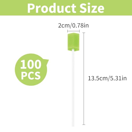 Pack of 100 Disposable Oral Care Sponge, Portable Mouth Sponge Sticks, Mouth Care Sticks, Cleaning Mouth Swabs for Daily Oral Care and Household Supplies of Adults, Children or Pets Green