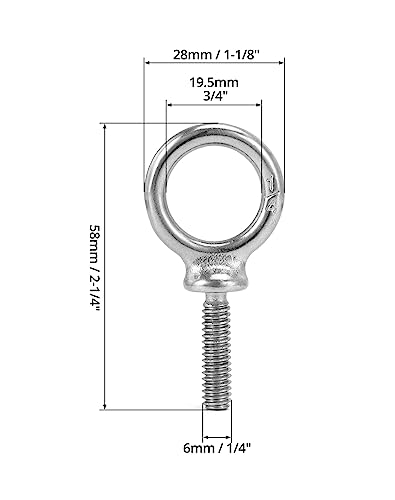 QWORK Eye Bolt, 50 Pack 1/4"-20 x 1 Marine Grade Stainless Steel Lifting Ring Threaded Eyebolt Machinery Shoulder Eyebolts 1/4" - 20 x 1"