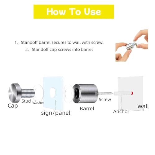 50 Pack Sign Standoff Screws 3/4" x 1" Stainless Steel Standoffs 3/4x1 in Silver 50