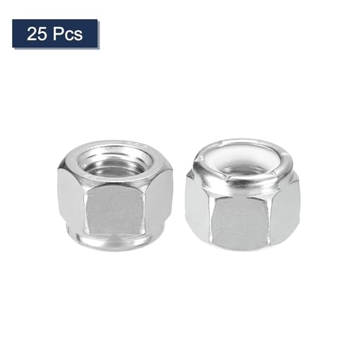 uxcell 25Pcs 5/8"-11 Nylon Insert Hex Lock Nuts, 304 Stainless Steel Self-Locking Nylon Insert Stop Nut for Industrial Construction Fasteners, Silver&White 25