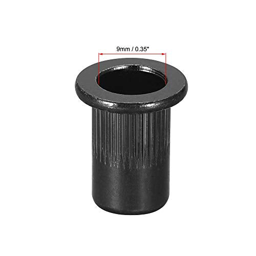 uxcell M6 Rivet Nuts Carbon Steel Zinc-Plated Knurled Flat Head Threaded Insert Nut Black 100Pcs