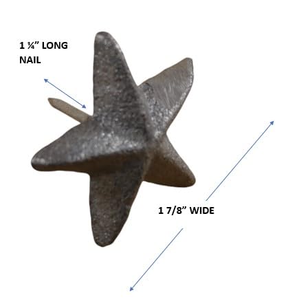 Cast Iron Star Nail Decorations, 1 7/8" Wide, 1 1/4" Long Nail, Natural Iron, Set of 25 for Crafts, Flags, Door Decoration, Clavos, Tacks