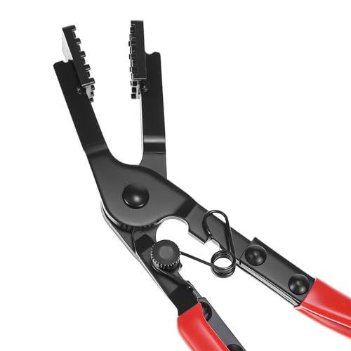 QWORK 2Pcs Multi-Angle Hose Clamp Plier Set, Heavy Duty Locking Hose Clamp Tool for Automotive Fuel Coolant Oil Pipe, Reinforced Carbon Steel Spring Button Pliers for Rusted Aging Clamps