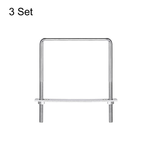 uxcell Square U-Bolts, 3 Sets 162mm(6.38") Inner Width 210mm Length M10 304 Stainless Steel U Clamp Bolt with Nuts and Plates, for Boat Trailer M10x162x210mm