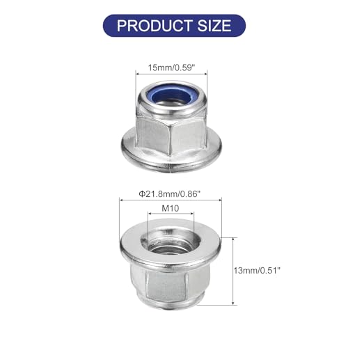 uxcell M10x1.5mm Flange Nylon Insert Lock Nuts 50Pcs 304 Stainless Steel M10-1.5 50