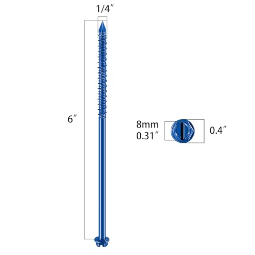 Wensilon(30 PCS) 1/4" * 6" Slotted Hex Concrete Screws Anchor Blue Hexagon Head for Anchoring to Masonry, Block or Brick Stucco 1/4" * 6" 30