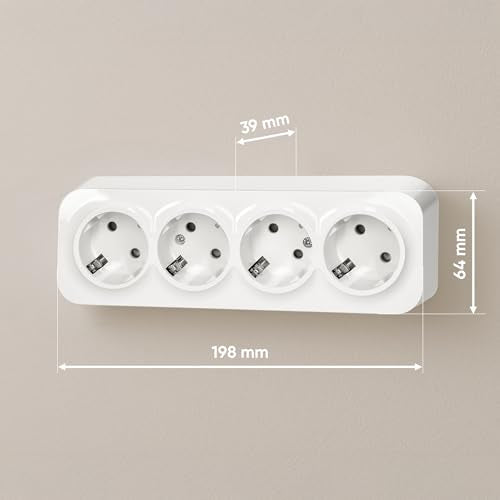 Wall Socket Surface-Mounted 2P+Z Schuko IP20 (4 Sockets) 4 sockets