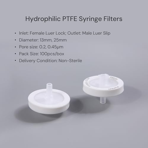 PTFE Syringe Filter, 0.2μm 13mm, HPLC-Certified, Non-sterile, PK of 100