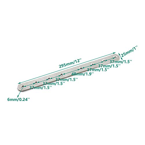 4 Pack Flat Mending Plate for Wood,ULIFESTAR Stainless Steel Straight Brackets 300mm / 12" Length 8 Screw Hole Flat Repair Fixing Wood Brace Joining Plates Connector with Fixing Screws ['300x25x4mm']