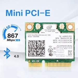 MQUPIN Dual Band Wirless- Intel 7260.HMW Dual Band Wireless Card-AC 7260 Network Adapter+Bluetooth 4.0 USE for Intel AC Half Mini Pcie Card 802.11 b/a/g/n/ac(1 Pack)