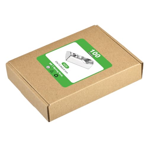 uxcell 100Pcs M8 T Spring Nut Fastener Carbon Steel Nickel Plated Half Round Roll in Spring T Slot Nut for T-Slot Aluminum Profile 3D Printer, CNC Router 4040 Series M8-1.25x23x13.8x8.8mm 100
