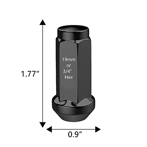 20PC 1.77" Black 9/16-18 Bulge Acorn Wheel Lug Nuts Replacement for Dodge Ram Durango Dakota, 0.9" Width, 3/4" Hex