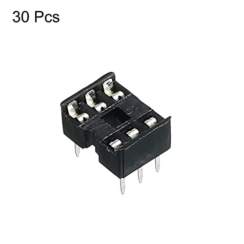 sourcing map Pack of 30 6-Pin DIP IC Sockets, Square Dip-IC Sockets, 2.54 mm Pitch Socket Adapter, Solder Connection for PCB Soldering Perforated Grid Board, Black 6p