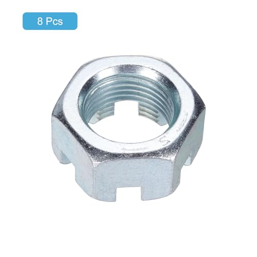 uxcell 1"-12 Hexagon Slotted Nut, Grade 6.8 Zinc-Plated Carbon Steel Hex Nuts Good for Machinery Repairing, Silver, 8Pcs 8