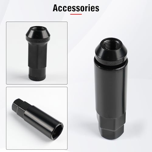M12x1.5 Open End Lug Wheel Nut Set – 20 PCS Tapered Acorn Seat Wheel Nuts with Socket Key, Compatible with Toyota, Honda, Chevy, Ford, Hyundai, Lexus (Red M12 x P1.5) 12*1.5 Red