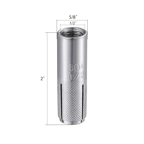 Wensilon(20 pcs) 1/2"-13 Premium Stainless Steel Drop in Anchors Assortment, Knurled Drop-in-Anchor for Solid Concrete, Internal Forced Expansion Screw Bolts SS 20