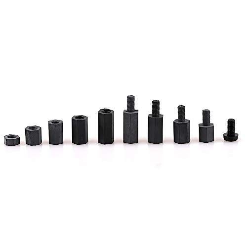 300pcs M3 10 Sizes Black Nylon Screw and Nut Combination Box