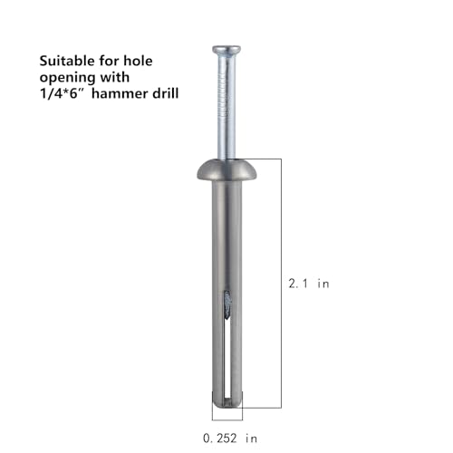 Wensilon 1/4x2 Hammer Drive Nail in Anchor (100pcs per Box) Cement hammering Anchors 1/4x2" Zinc alloy 100