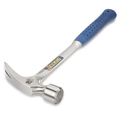 ESTWING Framing Hammer - 28 oz USA Made Long Handle Straight Rip Claw Hammer with Milled Face & Shock Reduction Grip - E3-28SM