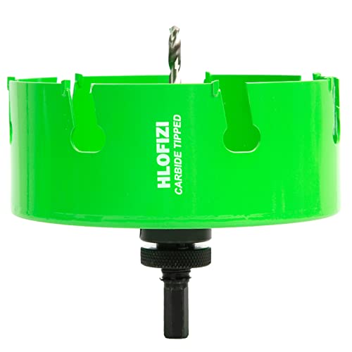 6-1/8 Inch Carbide Tipped Hole Saw for 6" Recessed Lights Multi-Material Hole Cutter with Arbor for Hard Wood, Drywall, Plaster Ceiling, Sheetrock, Plastic, Fiberglass, 5X Faster, Green 6-1/8 In.