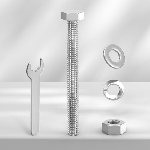 5PCS 1/2-13" x 6" 304 Stainless Steel Fully Threads Bolt, Hex Head Bolts with Nut Spacer and Spanner 1/2-13" x 6"