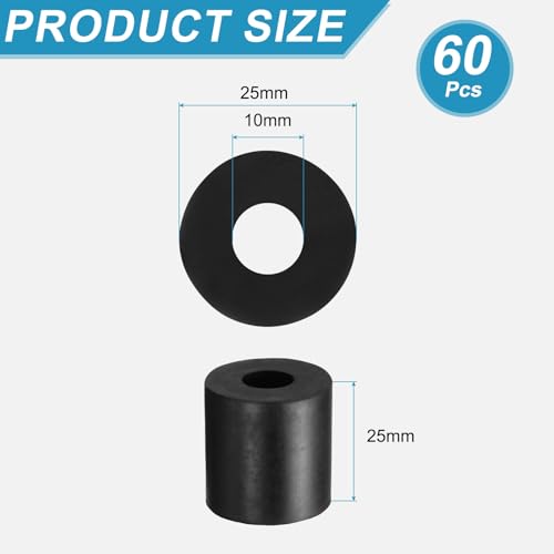 uxcell 60 Pcs Rubber Spacers 25mm OD x 10mm ID x 25mm Height Round Anti Vibration Spacer Rubber Bushing Grommets