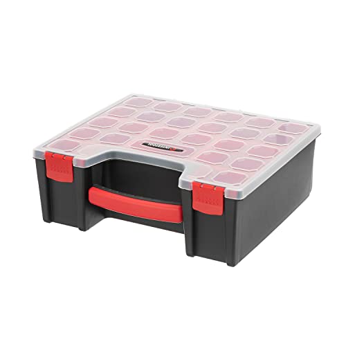 INTERTOOL Hardware Organizer with 7 Deep Removable Bins - Small Parts Storage Tool Box for Nuts, Bolts, Screws, Nails - Portable Handle Transparent Lid with Locks BX08-4032 7 Removeable Bins, Deep