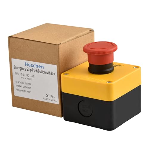 Heschen Red Sign 660V 10A 1NO 1NC Push Button Emergency Stop Switch with Box Twist Release IP65 Waterproof for Industrial Safety Control Drehentriegelung 1NO 1NC