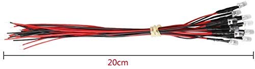 RUNCCI-YUN 50PCS 5 mm LEDs, 12V pre-wired light, pre-wired LED, diode light, 20cm pre-wired light red yellow green blue white + 50 pieces 5 mm LED mounting rings + 9 V battery connection