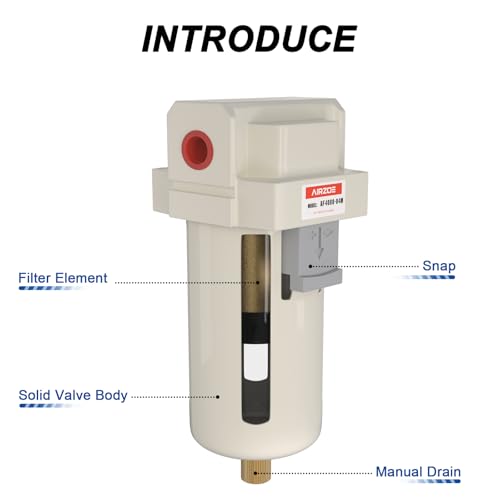 AIRZOE 1/2" NPT Air Dryer and Air Filter Regulator Lubricator Combination-5 Micron Brass Element,0-150 PSI Brass Gauge,AF4000-04,AC4010-04