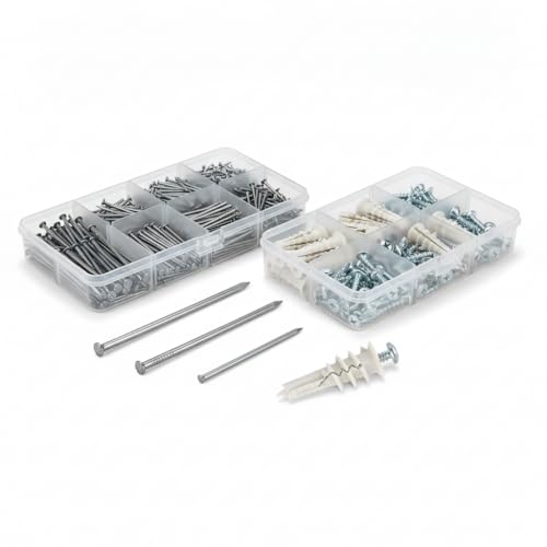 CrimsonMark Wall Mounting Kit – 700 PCS Assorted Nails + 50 PCS Drywall Anchors & Screws | Complete Picture Hanging & Wall Decor Set