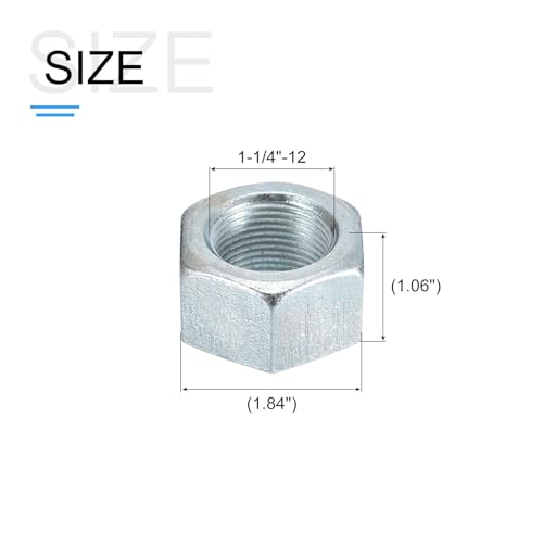 METALLIXITY Hex Nuts (1-1/4"-12) 5Pcs, Carbon Steel Coarse Thread Zinc Plated Hexagon Nut Hardware - for DIY Home Repair Machinery, Silver 1-1/4"-12 5