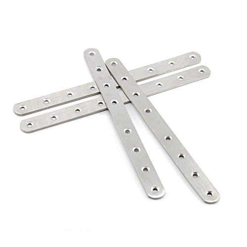 4 Pack Flat Mending Plate for Wood,ULIFESTAR Stainless Steel Straight Brackets 300mm / 12" Length 8 Screw Hole Flat Repair Fixing Wood Brace Joining Plates Connector with Fixing Screws ['300x25x4mm']