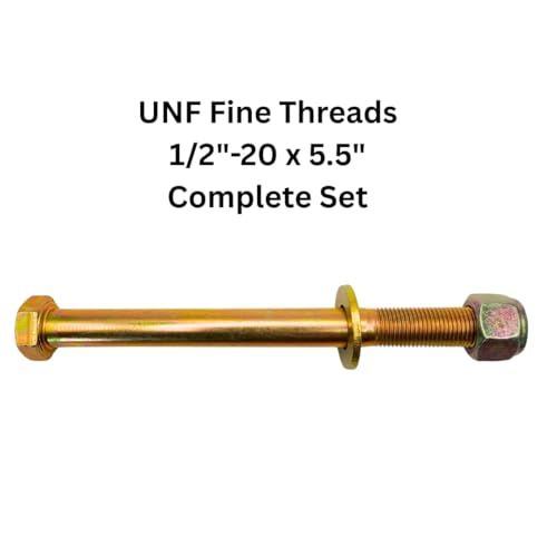 1/2"-20 x 5-1/2" Grade 8 Bolts (4-Pack) – Heavy-Duty Hex Bolts with Flat Washers & Nylon Lock Nuts – High-Strength SAE J429 Anti-Vibration 5.5" UNF Fine Thread